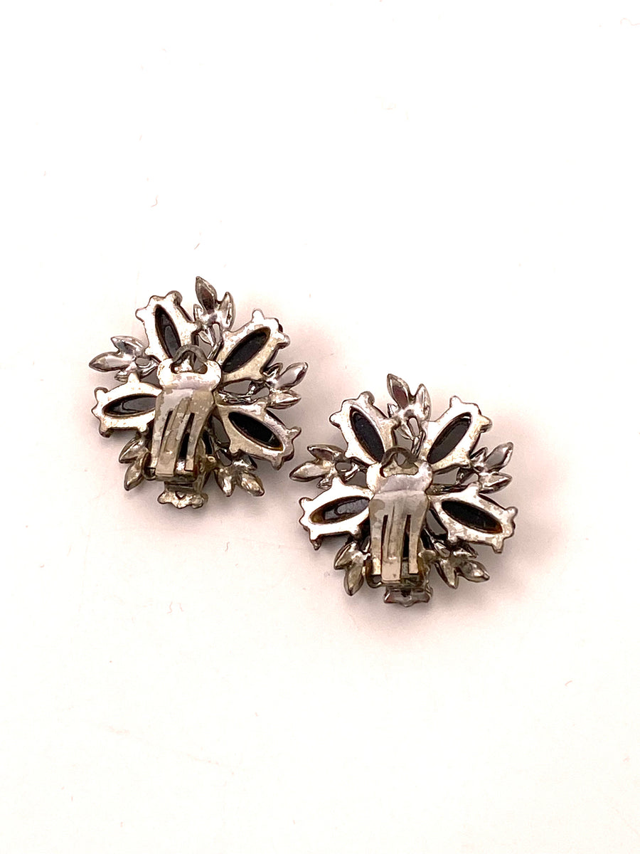 1960s Black and White Flower Earrings