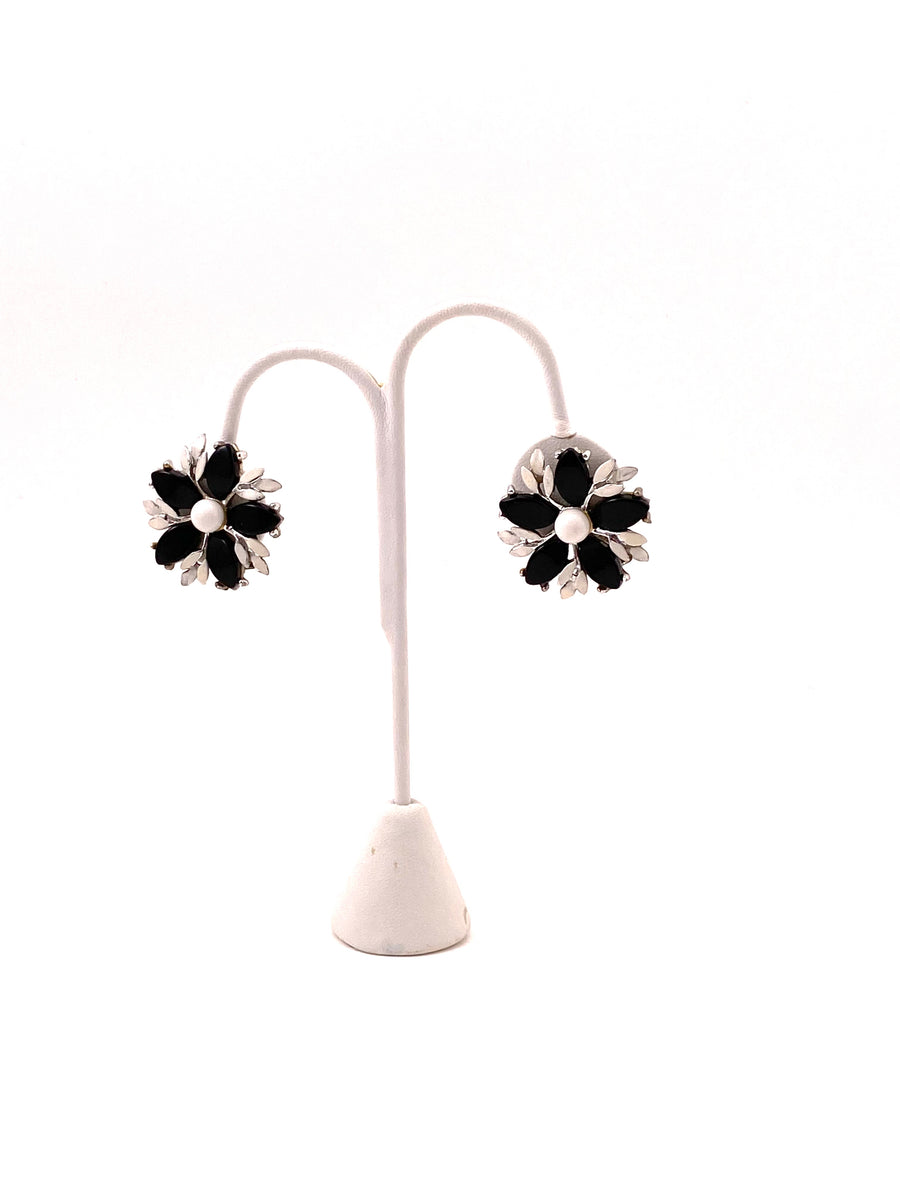 1960s Black and White Flower Earrings