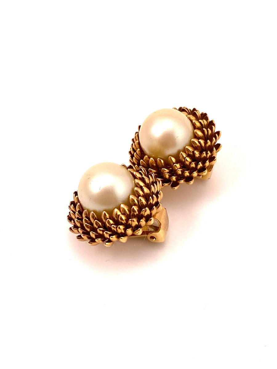 1950s Napier Faux Pearl and Goldtone Earrings