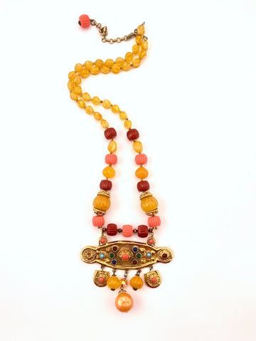 1960s Kenneth Jay Lane Multi-Colored Tribal Statement Necklace