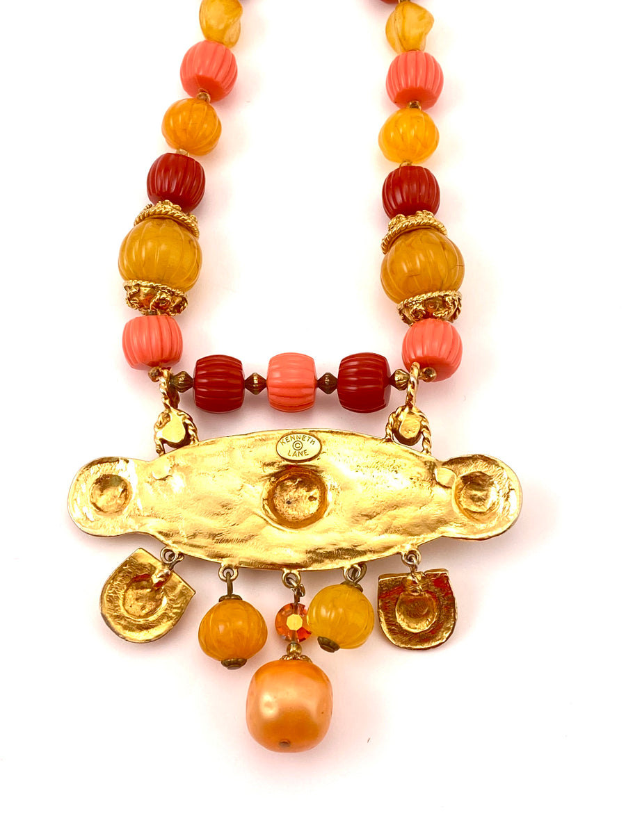 1960s Kenneth Jay Lane Multi-Colored Tribal Statement Necklace