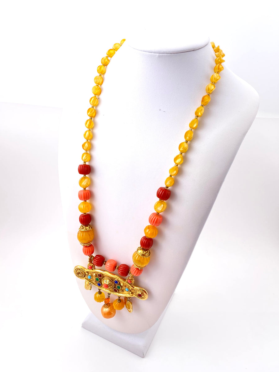 1960s Kenneth Jay Lane Multi-Colored Tribal Statement Necklace