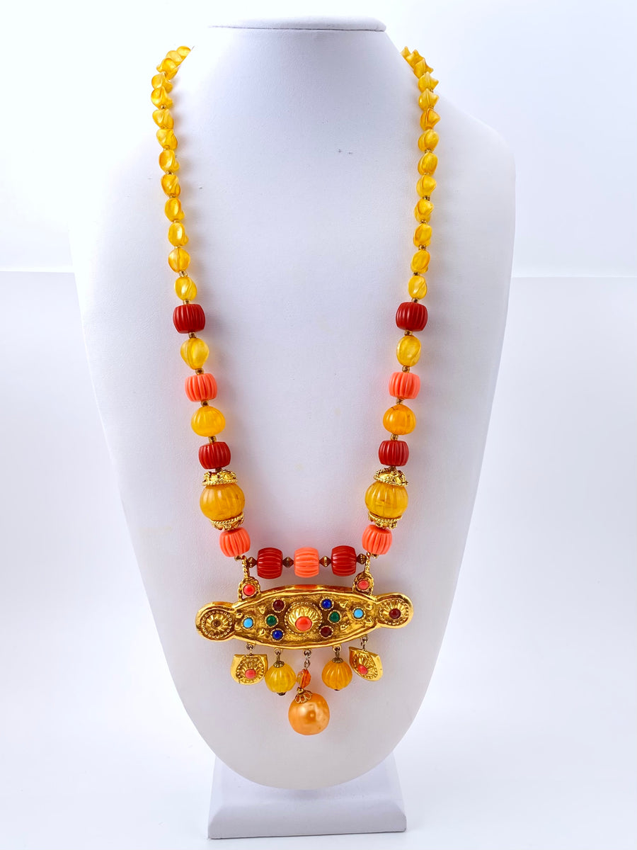 1960s Kenneth Jay Lane Multi-Colored Tribal Statement Necklace