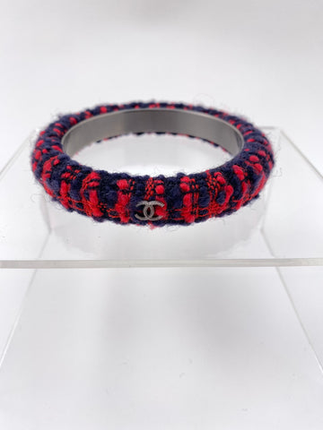 Vintage Chanel Red and Navy Tweed Bracelet