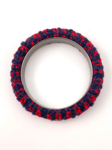 Vintage Chanel Red and Navy Tweed Bangle Bracelet