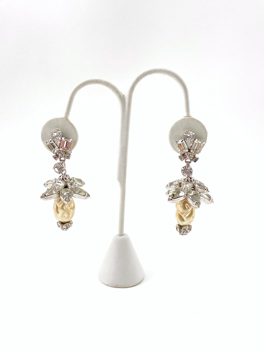 1960s Crystal and Faux Pearl Dangle Earrings