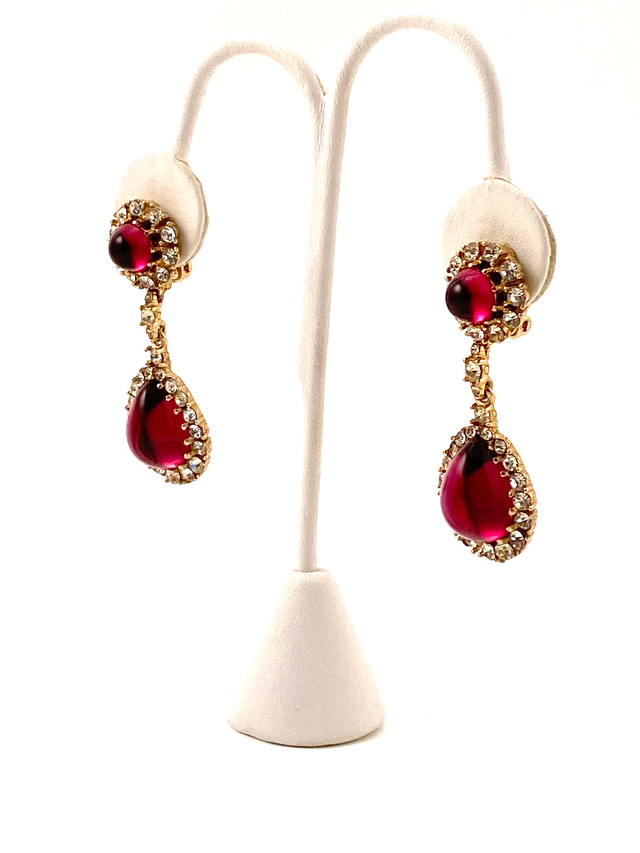 1960s Ciner Red Dangle Crystal Earrings