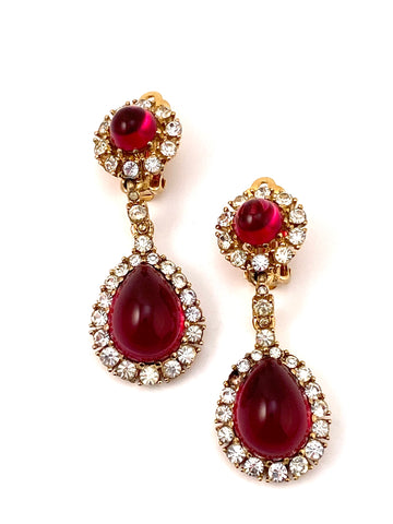 1960s Ciner Red Dangle Crystal Earrings