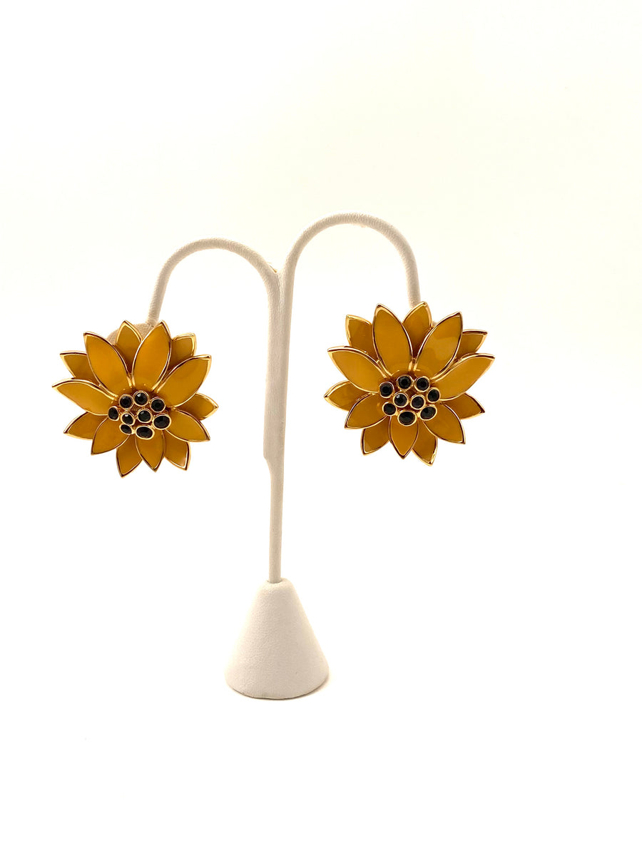 Large Vintage Ciner Yellow Flower Earrings