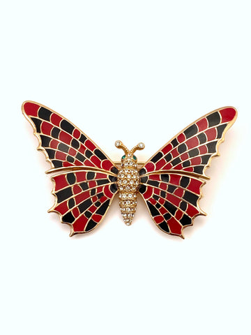 Vintage Ciner Butterfly Brooch Red and Black