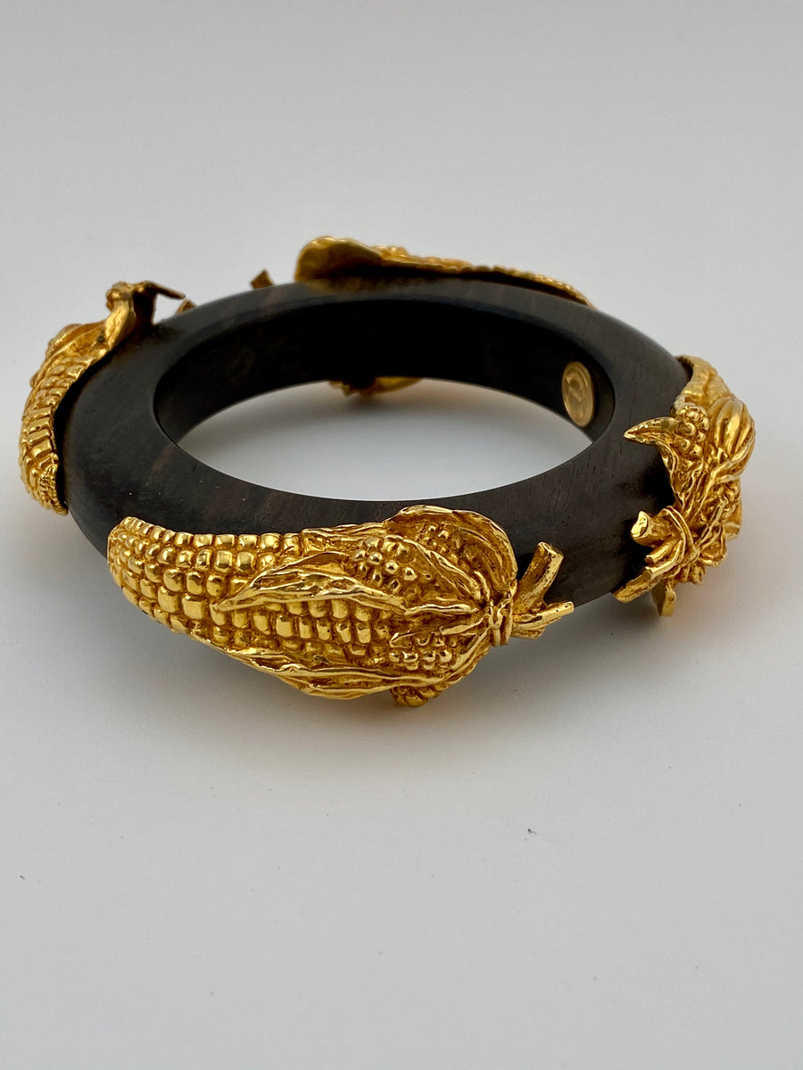 Dominique Aurientis Wooden Bangle Bracelet with Corn Motif