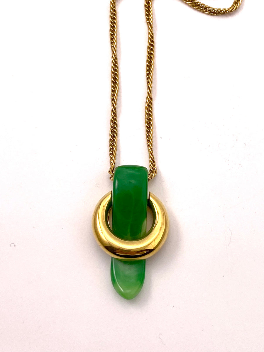 1960s Trifari Green Lucite Modernist Necklace