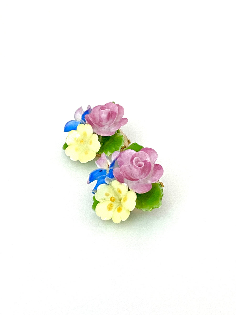 Vintage Porcelain Flower Earrings Made in England