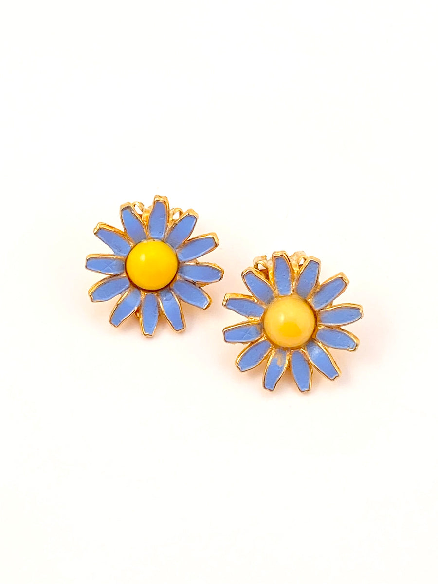 1960s Blue and Yellow Flower Earrings Weiss