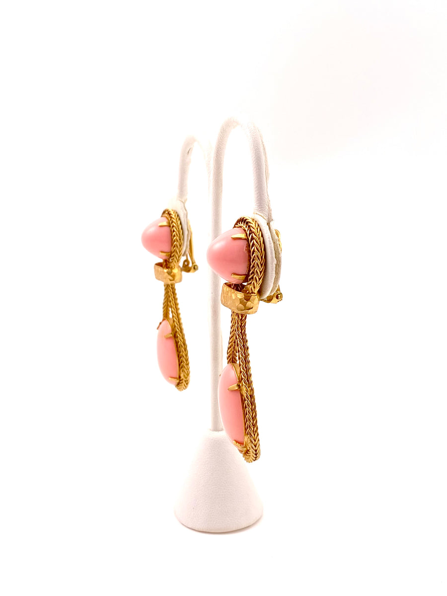 1960s Kenneth Jay Lane Pink Cabochon Dangle Earrings