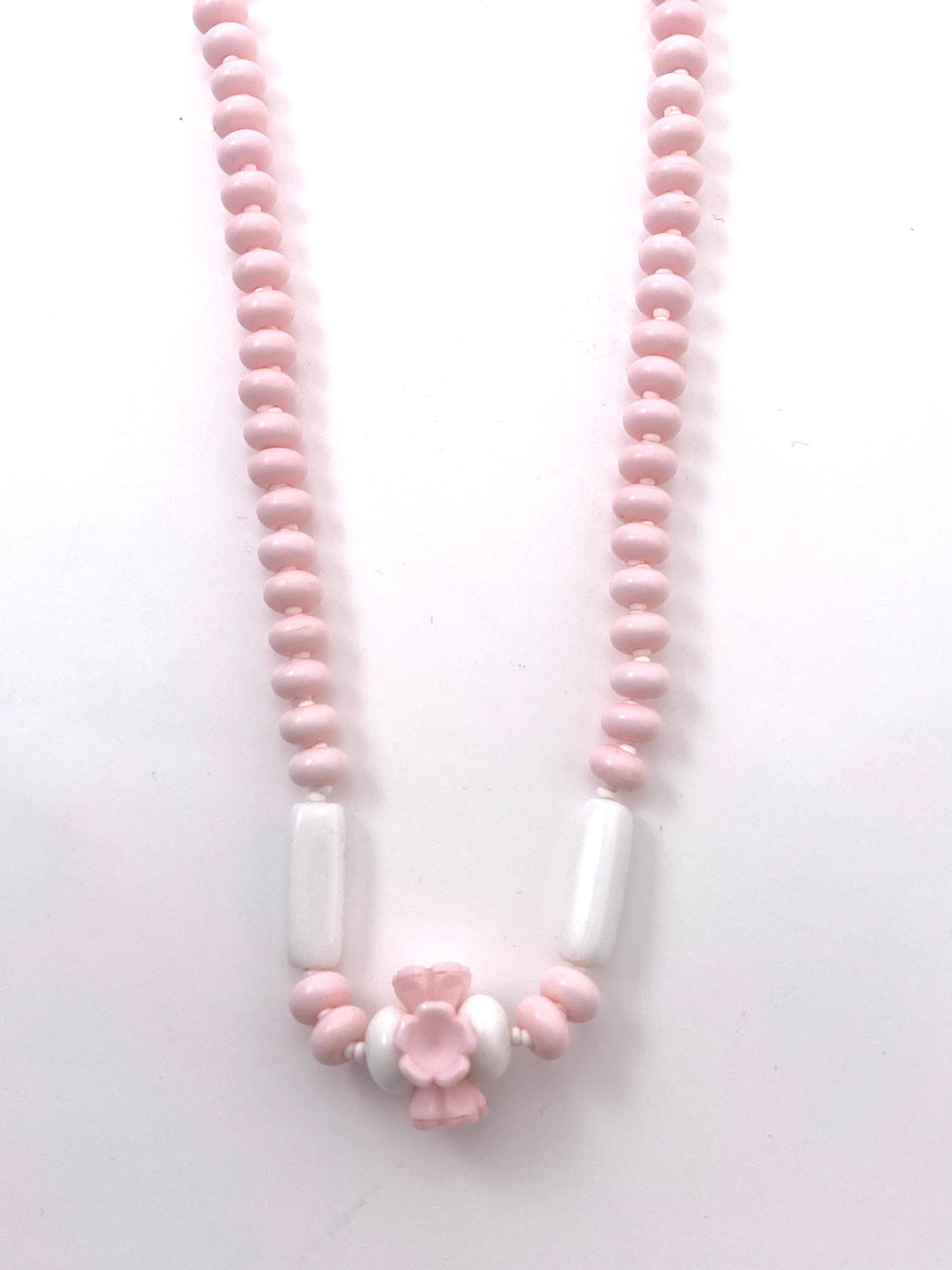 Vintage Miriam Haskell Long Pink and White Bead Necklace