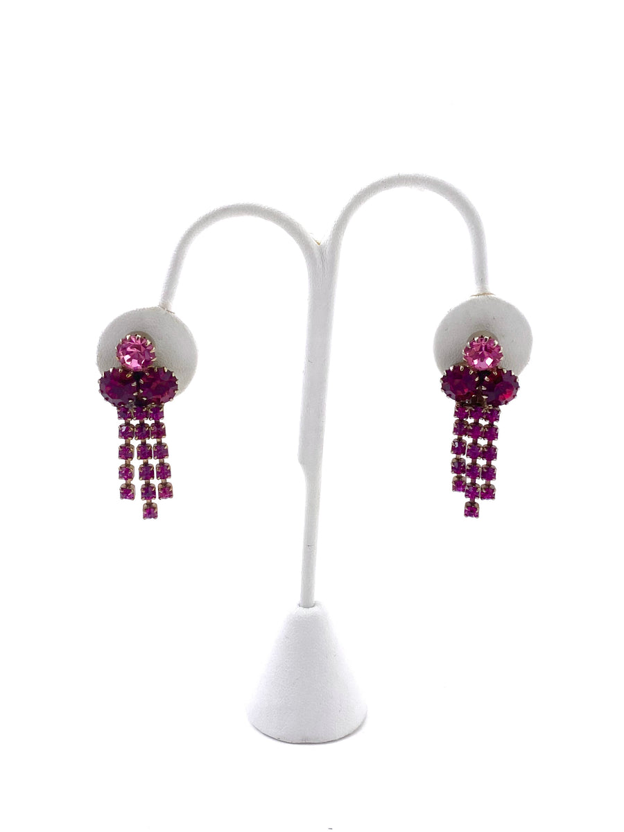 1950s Red and Pink Rhinestone Dangle Earrings