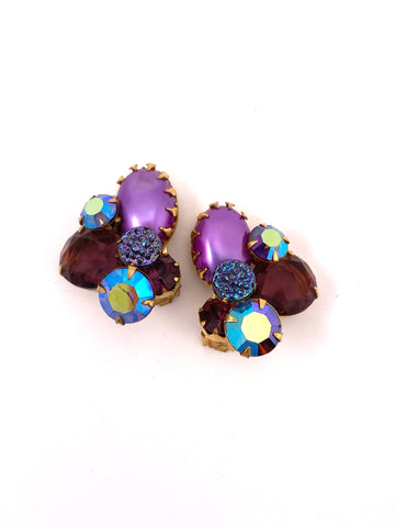 1950s Purple Cluster Earrings