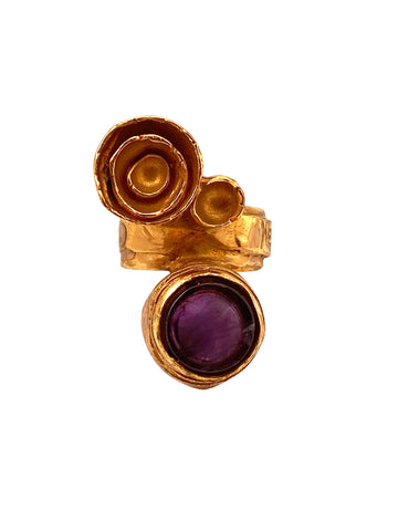 Goldtone Vintage Yves Saint Laurent Ring with Purple Glass