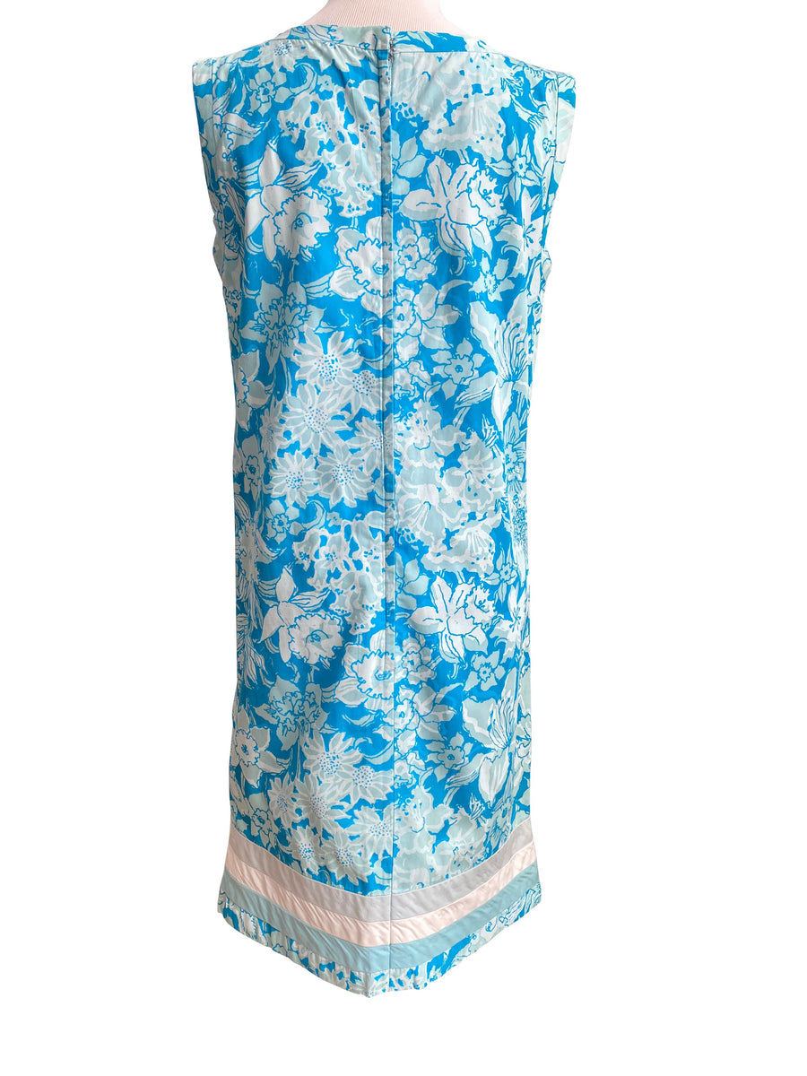 1960s Lilly Pulitzer Blue Floral Shift Dress with Stripes